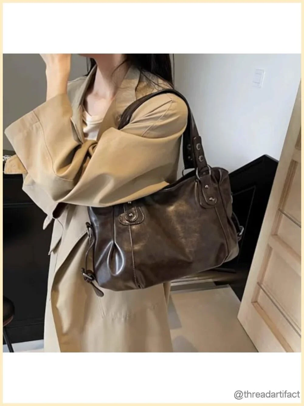 Vintage Faux Leather Hobo Shoulder Bag Large Capacity Crossbody Purse